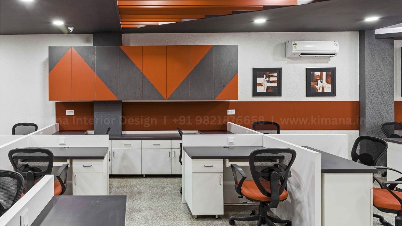 Corporate office interior design with professional workspace planning and branding