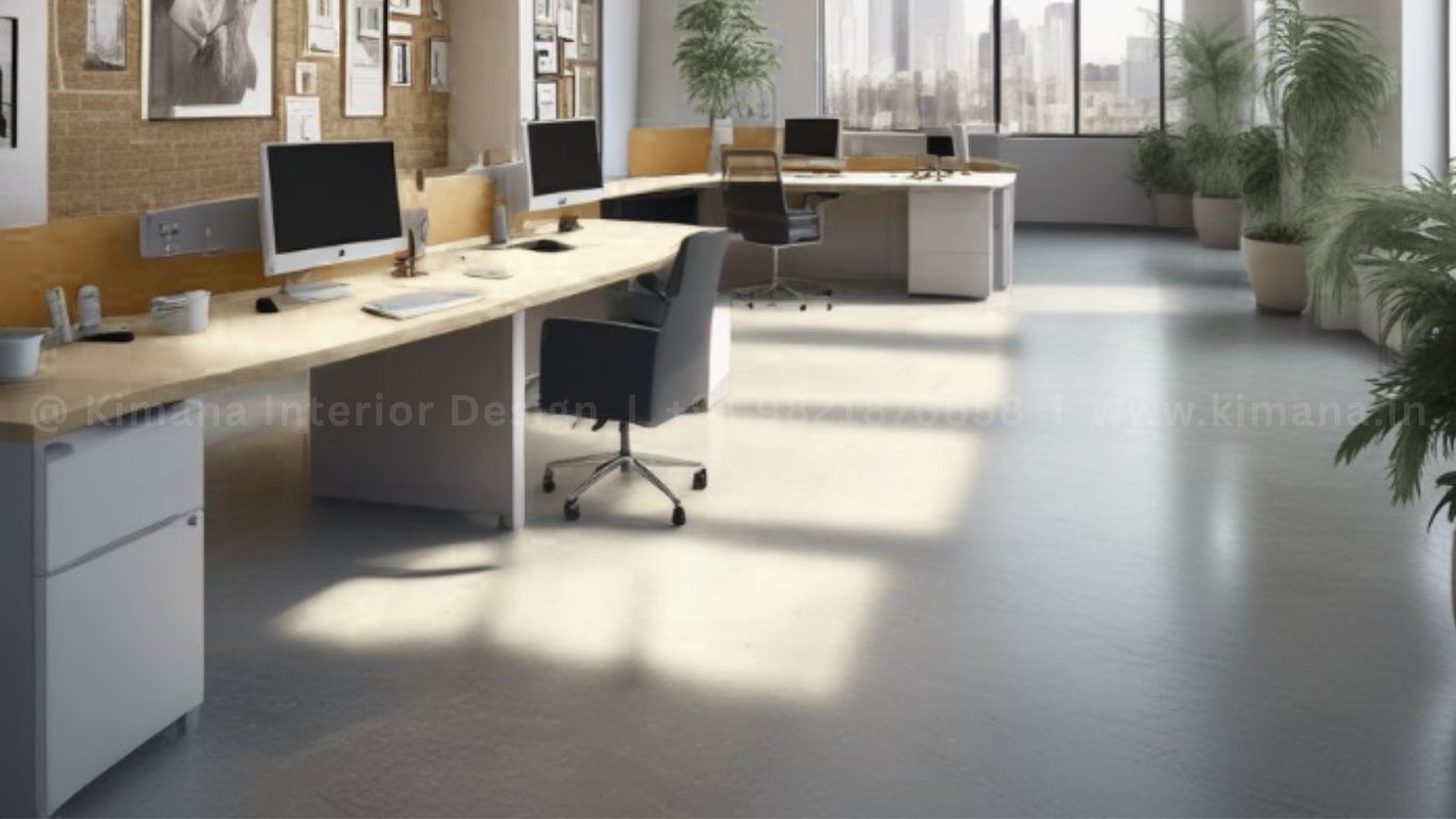 Corporate workspace interior with collaborative office layout and modern aesthetics