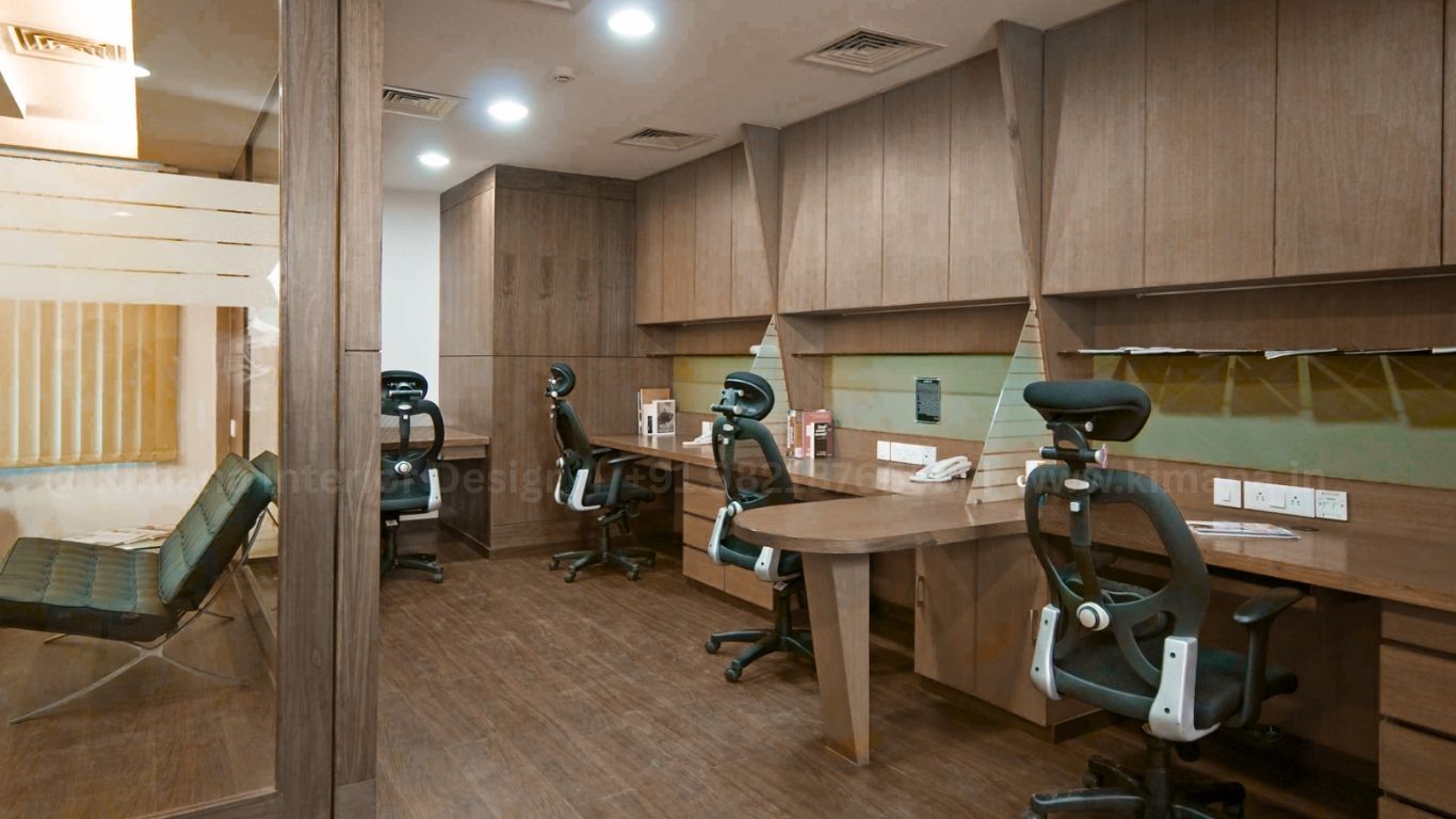 Executive office interior design with premium materials and sophisticated workspace layout