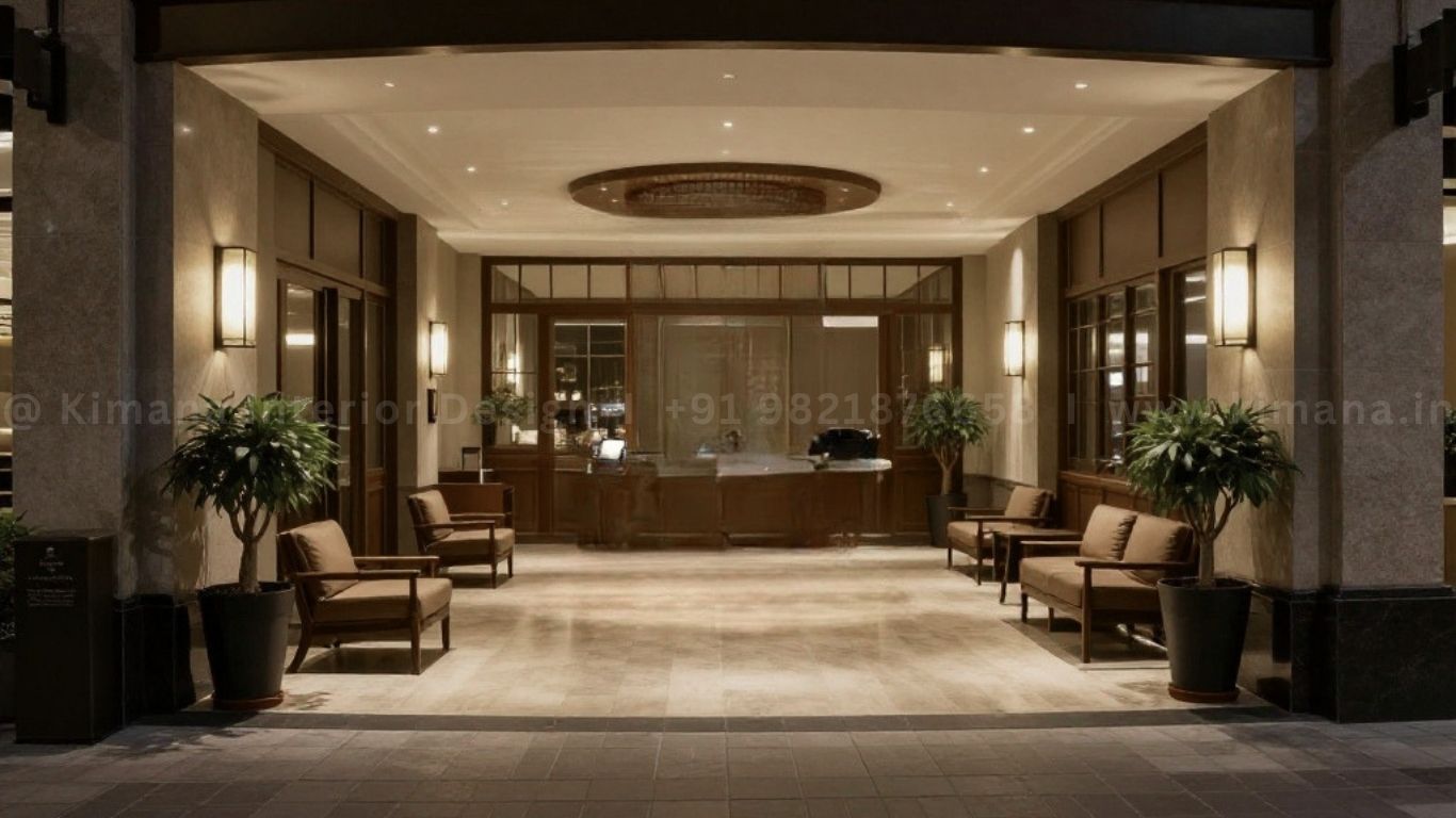 Hotel lobby interior design with premium reception area and modern hospitality theme