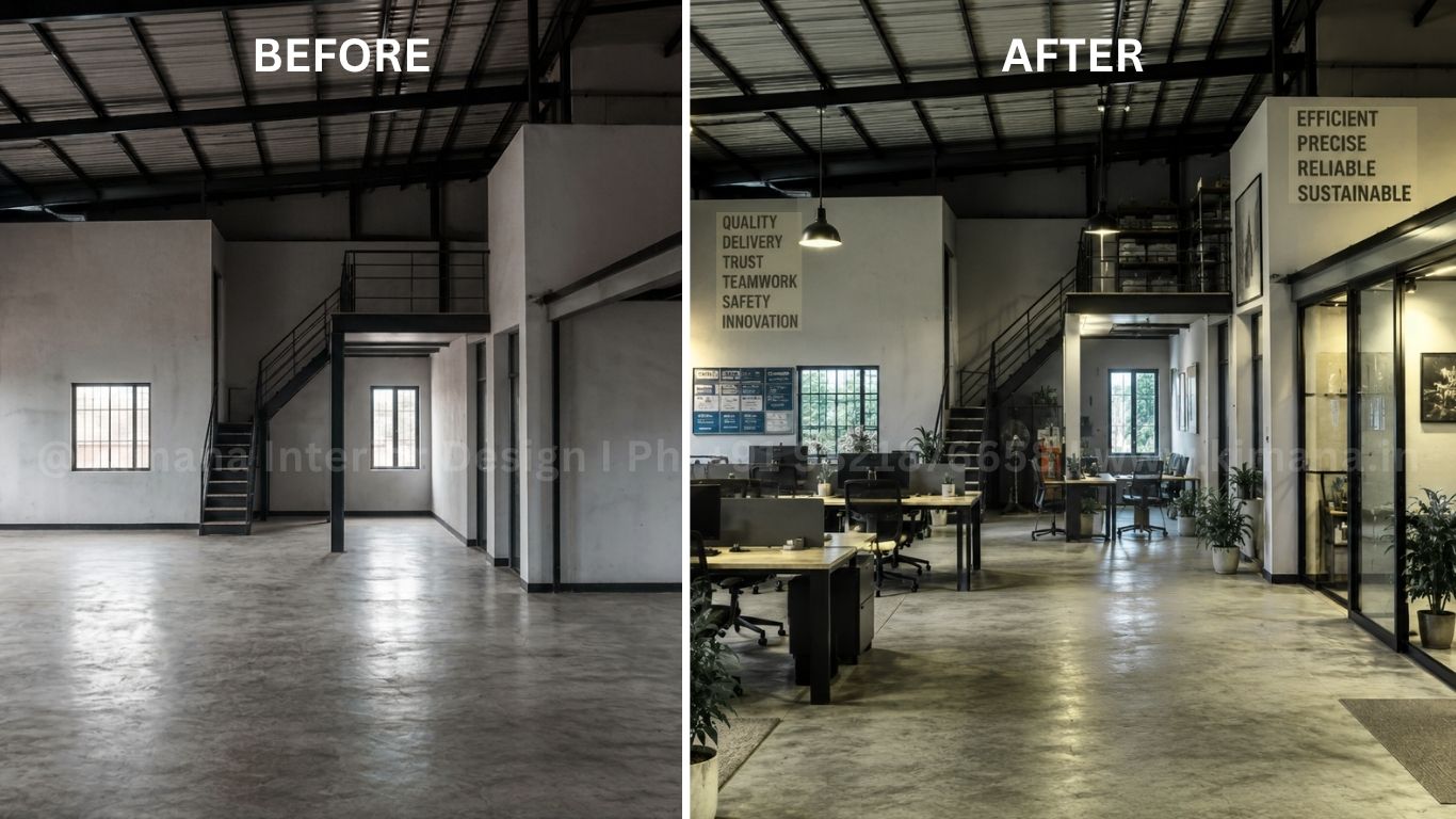 Industrial workspace interior design with modern functional layout and safety-focused planning