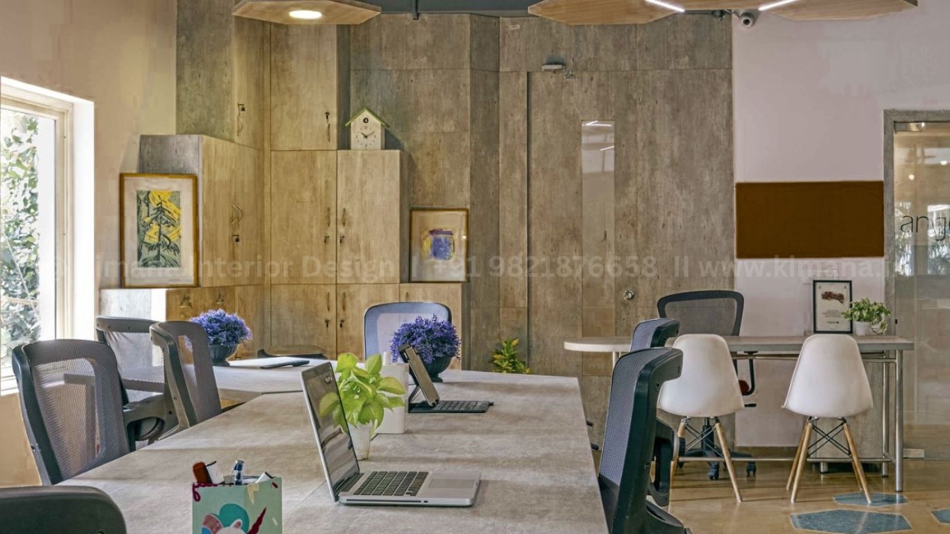 Modern office interior design workspace with premium lighting and smart furniture layout