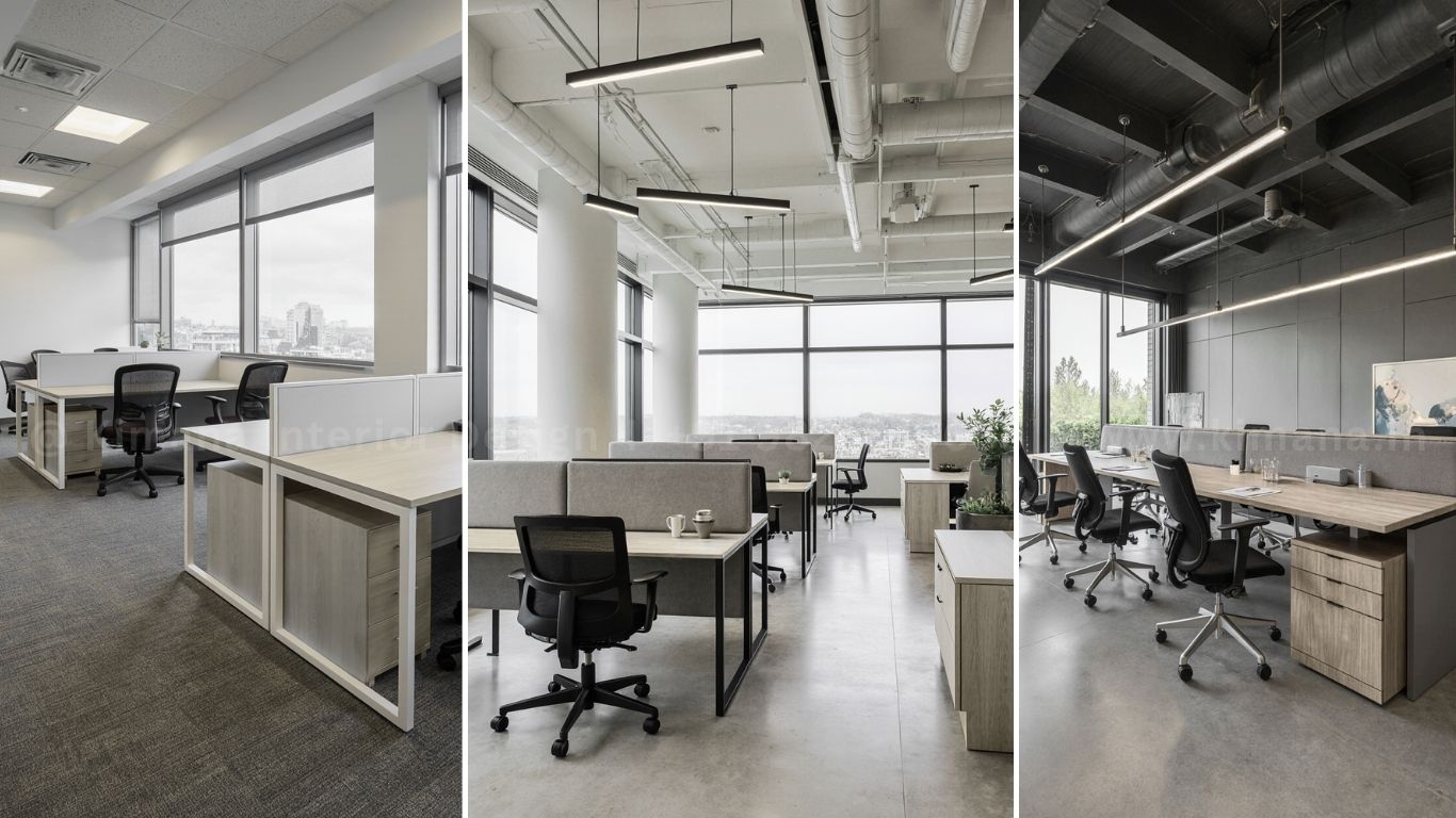 Modern company office interior design with premium workstation planning