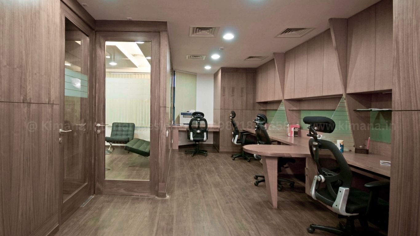 Modern corporate office interior design with premium workspace and branding integration