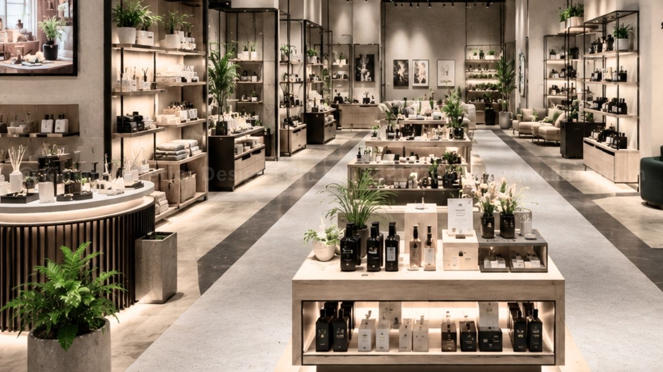 Modern retail shop design with clean aesthetics premium fixtures and smart lighting
