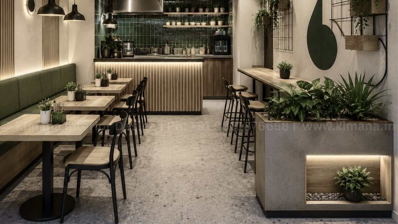 Simple restaurant interior design with clean aesthetics and modern functional dining layout