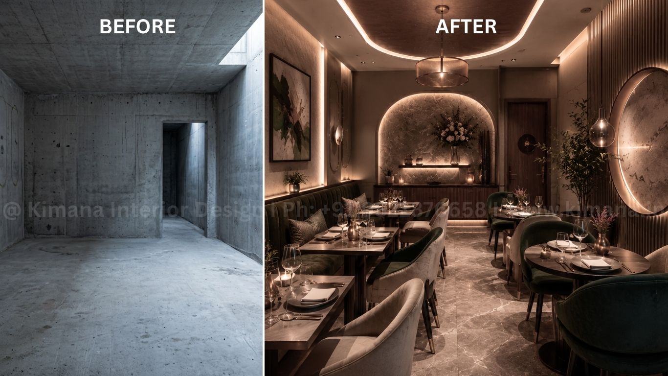 Small restaurant interior design with smart seating layout and space optimization